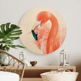 Holzbild Goed Blauw - Pink Flamingo - Rund 