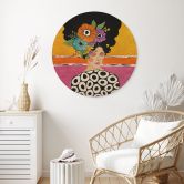 Holzbild Frau mit bunter Blumenkrone - Hülya - Rund 