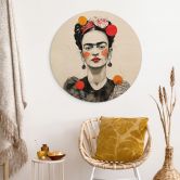 Holzbild Frida Kahlo Pop-Art Porträt - Jaszke - Rund 