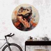 Holzbild T-Rex: Das wilde Gesicht der Urzeit - Jaszke - Rund 