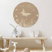 Houten Wanddecoratie zeedieren in de oceaan - Bruin - Kikki Belle - Rond 