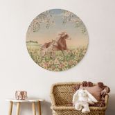 Houten Wanddecoratie Paarden in de bloemenweide - Kikki Belle - Rond 