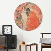 Holzbild mit Frauenkunst - Klimt - Die Freundinnen - Rund 