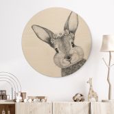 Holzbild Niedlicher Hase mit Kamillenblumen - Korenkova - Rund 