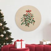 Holzbild Weihnachtlicher Mistelzweig Rund - Kristina 