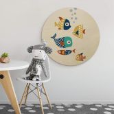 Holzbild Kubistika - Bunte Fische - Rund 
