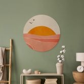 Holzbild Sonnenaufgang auf dem Land Rund - Kubistika 