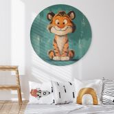 Holzbild Kinderzimmer - Fröhliches Tigerbaby - Magnusson - Rund 