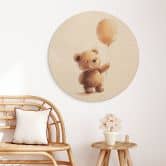 Holzbild für das Babyzimmer - Kleiner Teddybär mit Luftballon - Magnusson - Rund 