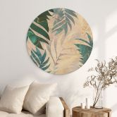 Holzbild Exotische Palmenblätter in Gold-grün - Manovski - Rund 