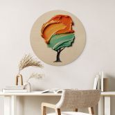 Holzbild Baum mit oranger und grüner 3D-Krone - Mielu - Rund 