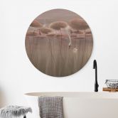Holzbild Lotusblumen mit Schwan im Wasser in Altrosa - Ms Tiff - Rund 