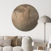 Holzbild Waldmagie im Morgennebel Beige - Ms Tiff - Rund 