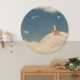Holzbild Fuchs auf dem Mond mit Sternschnuppen - Oliver Robins - Rund 