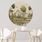 Kinderzimmer Holzbild Oliver Robins - Niedliche Tiere im Wald - Rund 