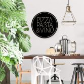 Holzbild Pizza Pasta & Vino schwarz - Rund 