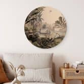 Holzbild Sir Edward - Landschaft mit Leoparden - Rund 
