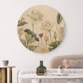 Tableau sur bois rond Sir Edward - Idylle de nénuphars au pastel 