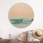 Tableau sur bois rond La mer bleue rencontre le ciel rose en Grèce - Sisi & Seb 