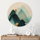 Holzbild Abstrakte Berge in Gold und Blau - SpaceFrog Designs - Rund 