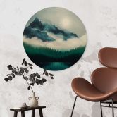 Holzbild Neblige Landschaft in der Nacht - SpaceFrog Designs - Rund 