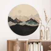 Holzbild Ruhige Berglandschaft in der Dämmerung - SpaceFrog Designs - Rund 