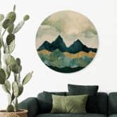 Holzbild Sonnige Landschaft in Blau und Gold - SpaceFrog Designs - Rund 
