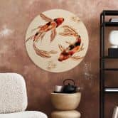 Holzbild Zwei Kois im Teich - SpaceFrog Designs - Rund 
