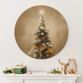 Holzbild Goldener Weihnachtsbaum - Treechild - Rund 