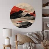 Holzbild Treechild - Rote Berge im Japandi Stil - Rund 