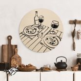 Holzbild Stillleben-Dinner mit Wein - Treechild - Rund 