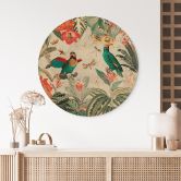 Tableau sur bois rond Jungle exotique avec perroquets - UN Designs 