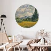 Holzbild van Gogh - Weizenfeld mit Zypressen - Rund 