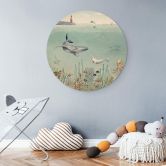 Tableau sur bois rond Kikki Belle - Vie sous-marine 