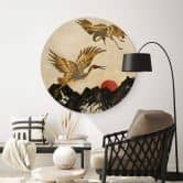 Wandcirkel Hout SpaceFrog Designs - Gouden Kraanvogels - Japandi 