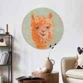 Holzbild Oranges Alpaca - Zwara - Rund 