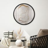 Poster Abstrakte Line Art in Gold und Beige - Alma - Rund 