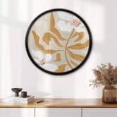 Blumen Poster Weiße Blüte und goldene Blätter Rund - Arty Guava 