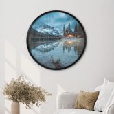 Poster Bergidylle am abendlichen See - Bing Li - Rund 