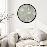 Poster Kraniche im Kirschblüten-Rausch Grün - Bloomery Decor - Rund 