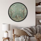 Poster Kraniche in floraler Landschaft - Bloomery Decor - Rund 