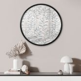 Poster Zarte Aquarell-Blätter - Soft Grau - Bloomery Decor - Rund 