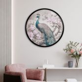 Poster Edler Pfau mit Blüten - Haase - Rund 