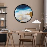Poster Abstrakt - Pinselstriche Blau und Gold - Rund - Haniff 
