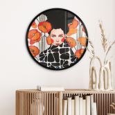 Plakat kvinde med retro valmueblomster - Hülya - Rund 