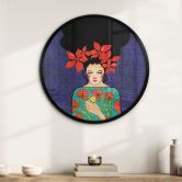 Poster Frau mit roter Blütenkrone und Vogel - Hülya - Rund 