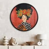 Poster Lächelnde Frau mit orangen Blumen - Hülya - Rund 