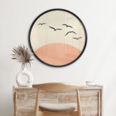 Poster Kudde vogels in de zonsondergang - Cubistika - Rond 
