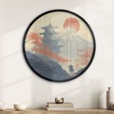 Poster Sonnenaufgang über der Pagode - Roze - Rund 