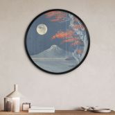 Poster Vintage - Vollmond über dem Gipfel des Fuji-san - Roze - Rund 